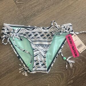 Bikini Nation Black White Adjustable Side ties Bikini Bottoms Separates 4/25 NEW